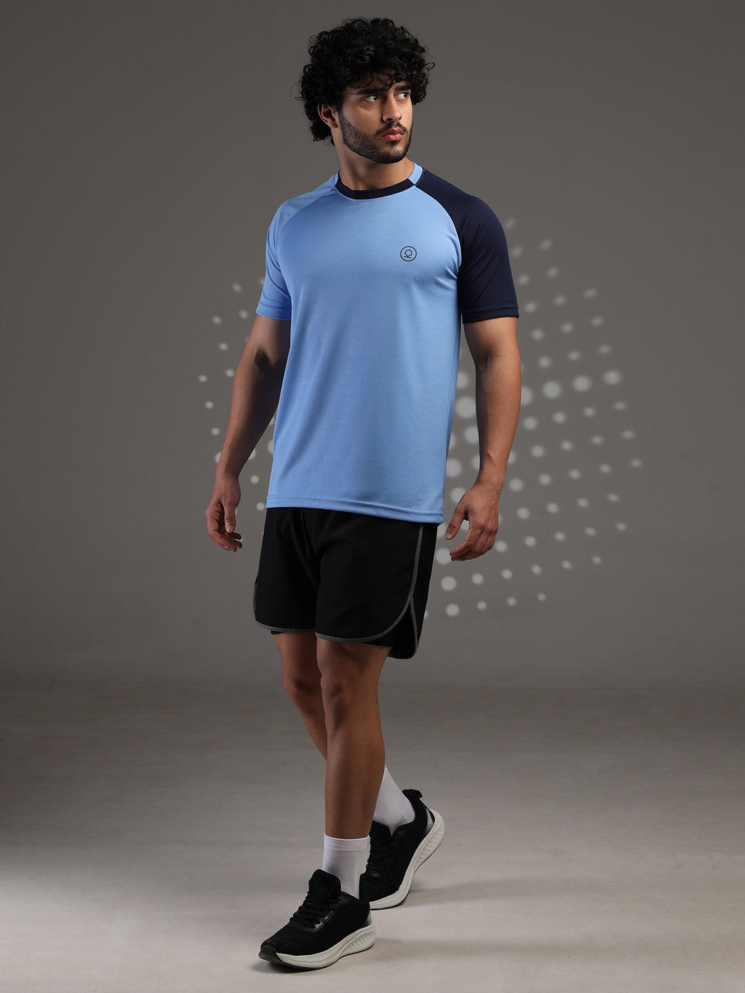 Men's Half Sleeves Sports Gym T-shirt Iceblue Navy