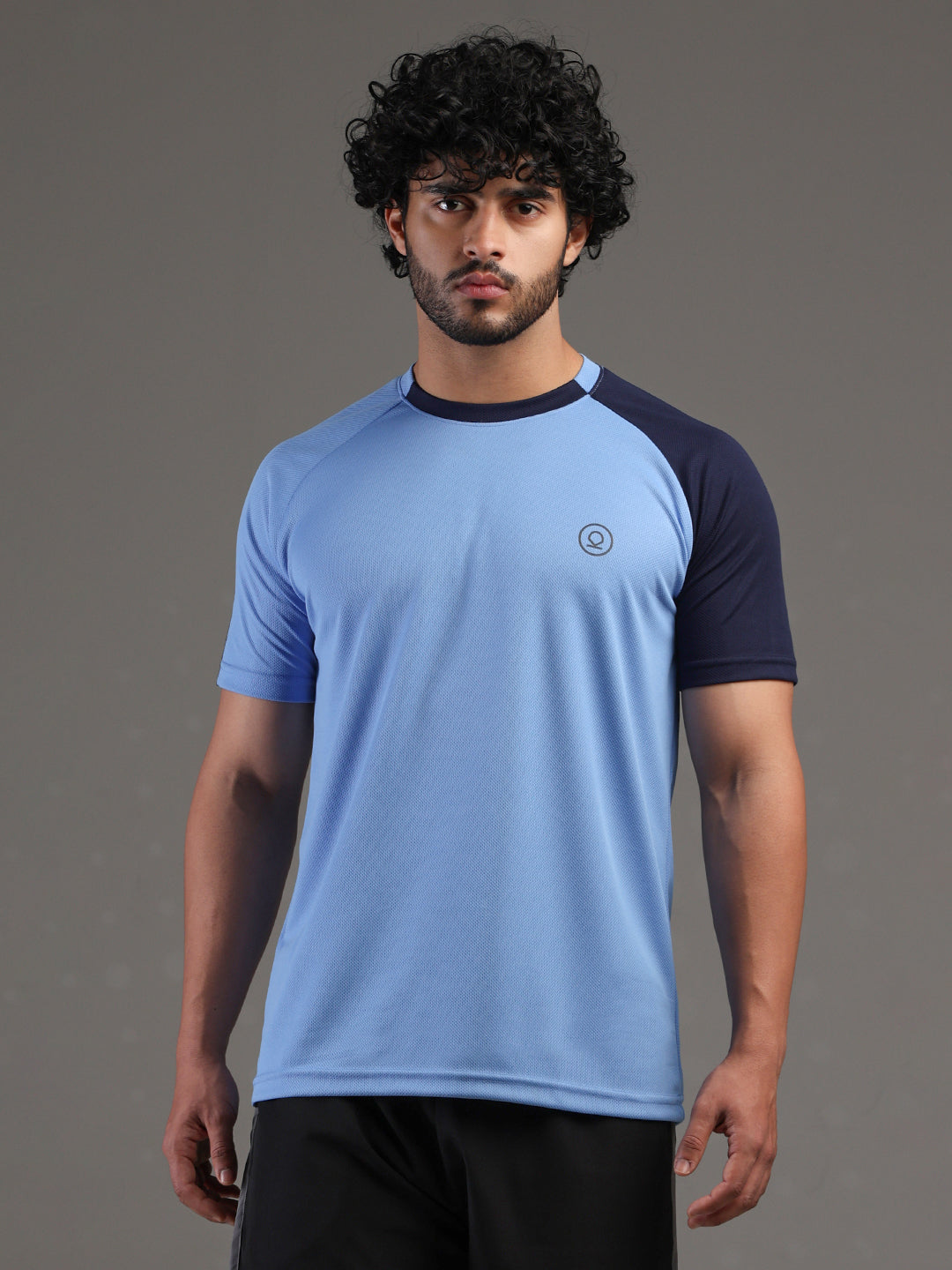 Men's Half Sleeves Sports Gym T-shirt Iceblue Navy