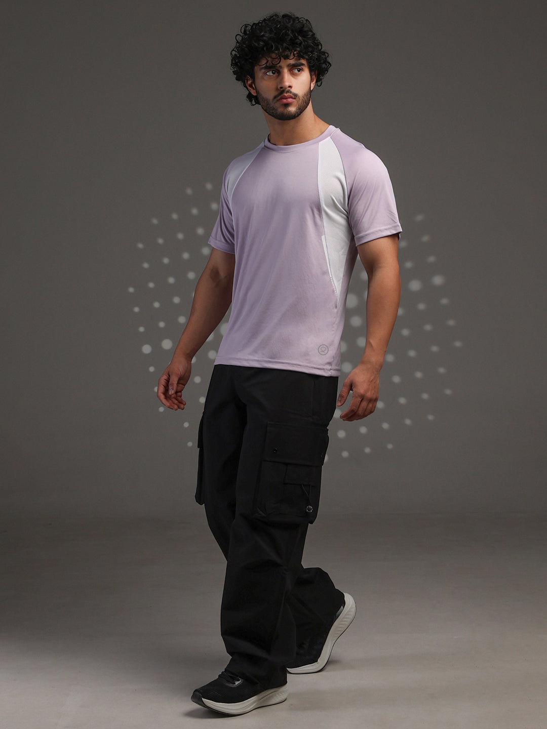 Men's Half Sleeves Dry Fit Gym T-shirt Lavender White