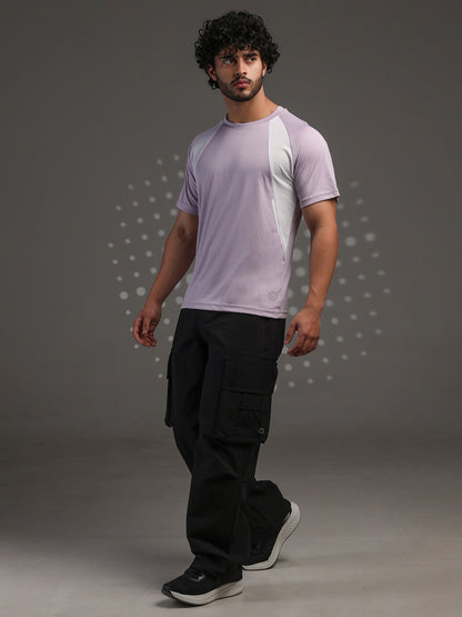 Men's Half Sleeves Dry Fit Gym T-shirt Lavender White