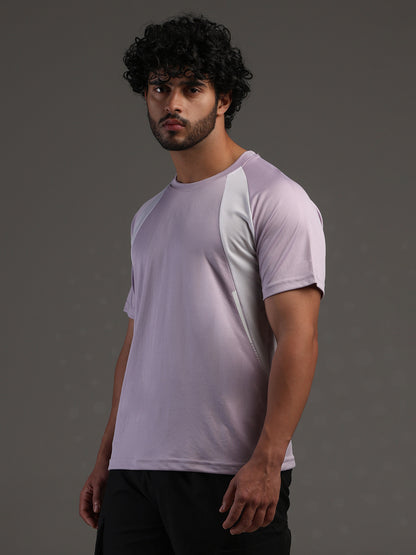 Men's Half Sleeves Dry Fit Gym T-shirt Lavender White