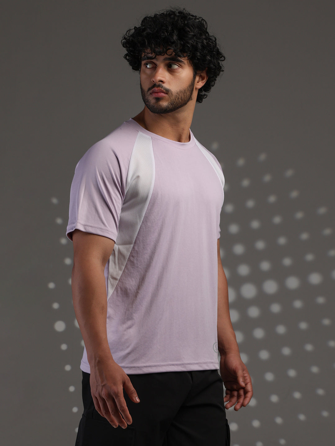 Men's Half Sleeves Dry Fit Gym T-shirt Lavender White