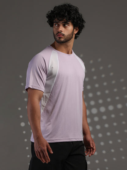 Men's Half Sleeves Dry Fit Gym T-shirt Lavender White