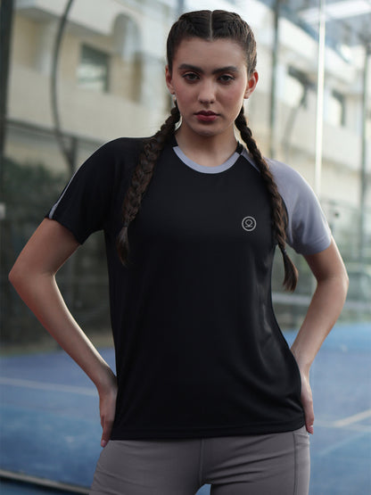 Women's Half Sleeves Sports Gym T-shirt Grey Black