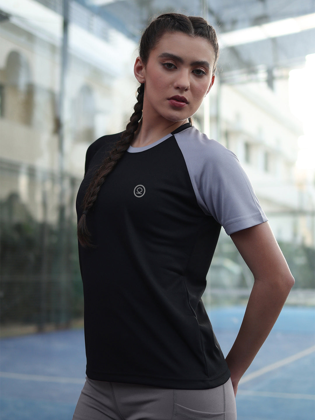 Women's Half Sleeves Sports Gym T-shirt Grey Black