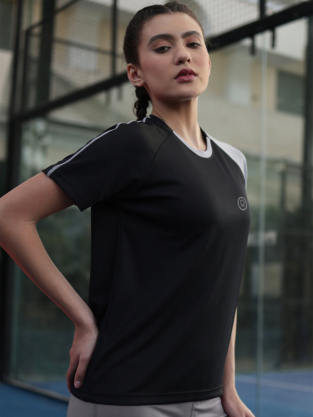 Women's Half Sleeves Sports Gym T-shirt Grey Black