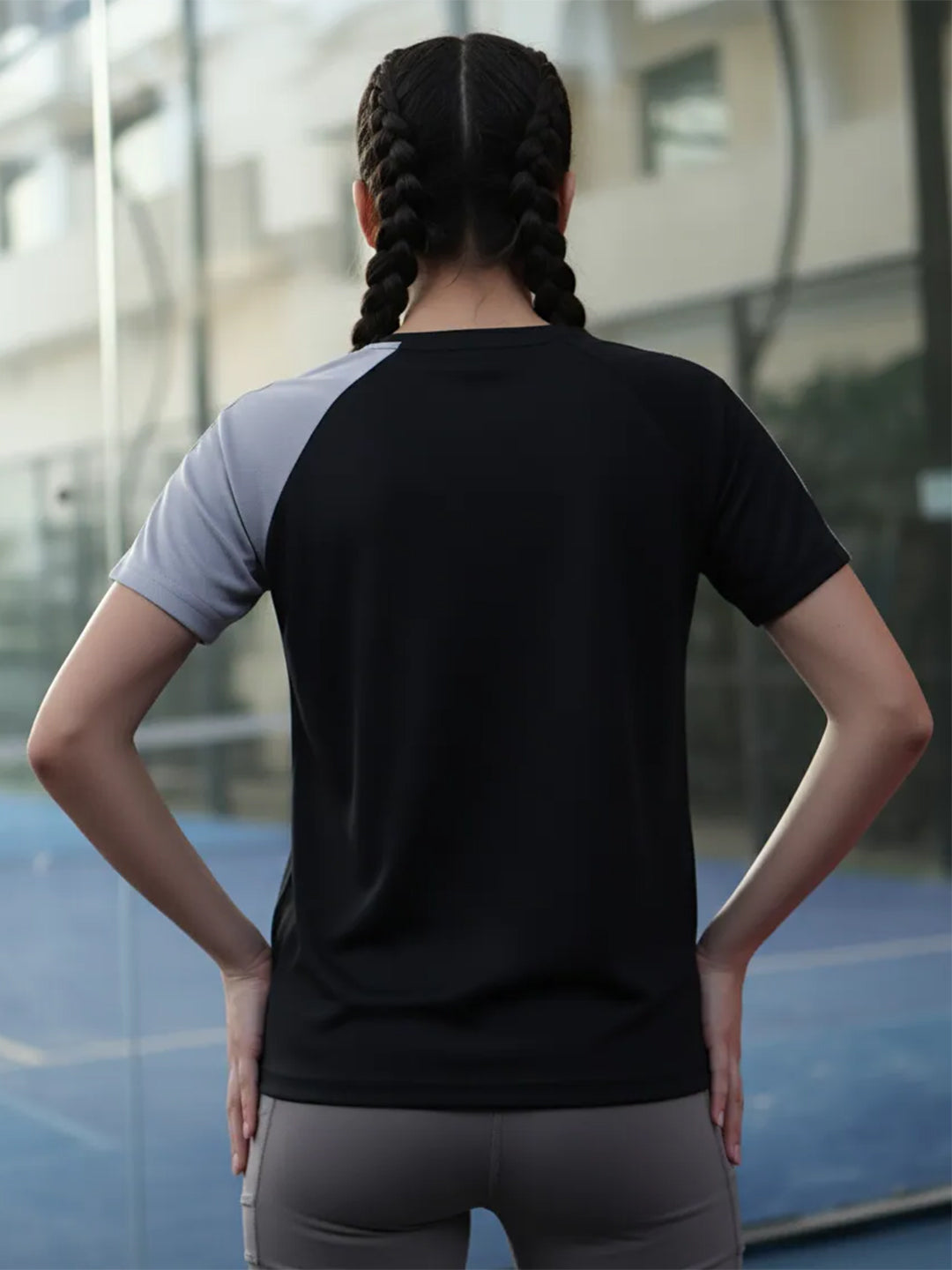 Women's Half Sleeves Sports Gym T-shirt Grey Black