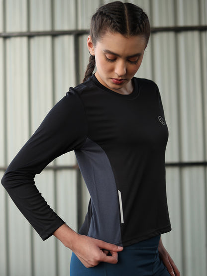 Women's Full Sleeves Gym Sports T-Shirt Black