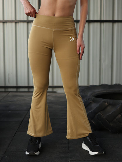 Women's High Waist Solid Flared Pants Camel