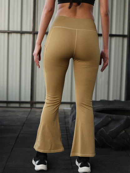Women's High Waist Solid Flared Pants Camel