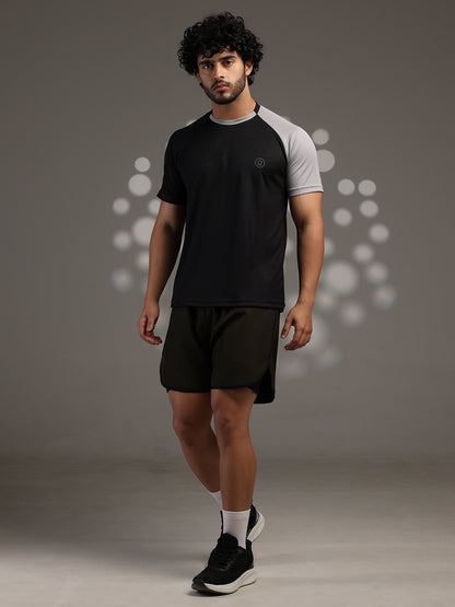 Men's Half Sleeves Sports Gym T-shirt Black Grey