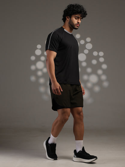 Men's Half Sleeves Sports Gym T-shirt Black Grey