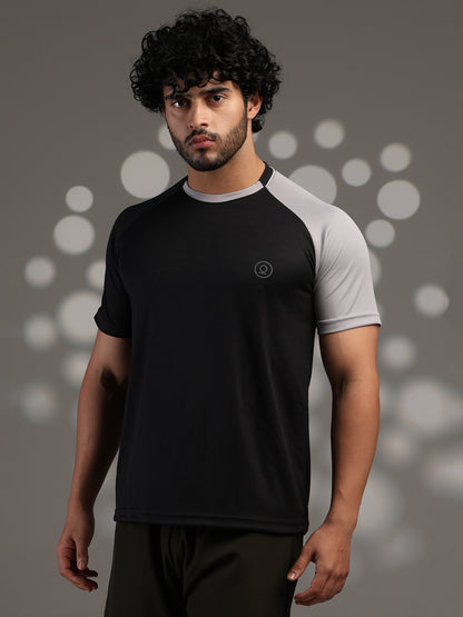 Men's Half Sleeves Sports Gym T-shirt Black Grey