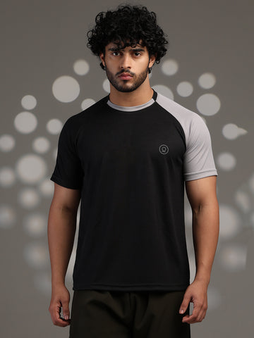 Men's Half Sleeves Sports Gym T-shirt Black Grey
