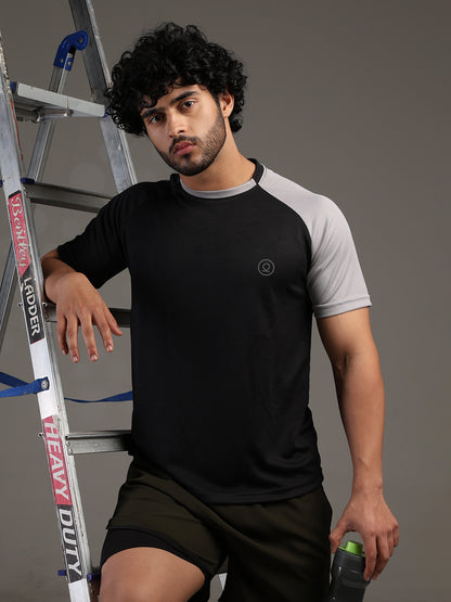 Men's Half Sleeves Sports Gym T-shirt Black Grey