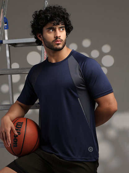 Men's Half Sleeves Dry Fit Gym T-shirt Navy Grey