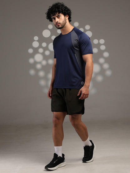Men's Half Sleeves Dry Fit Gym T-shirt Navy Grey