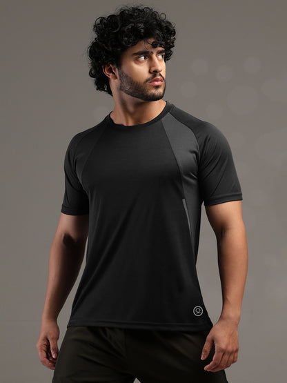 Men's Half Sleeves Dry Fit Gym T-shirt Black Grey