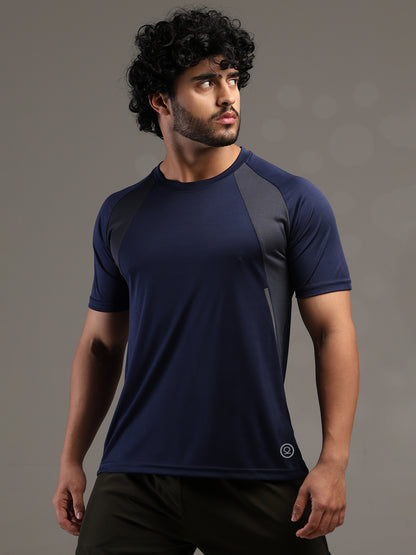 Men's Half Sleeves Dry Fit Gym T-shirt Navy Grey