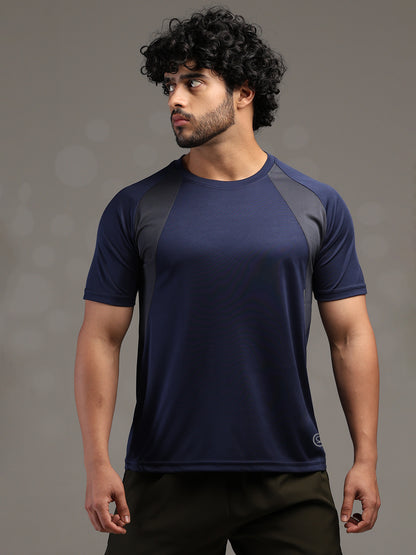 Men's Half Sleeves Dry Fit Gym T-shirt Navy Grey