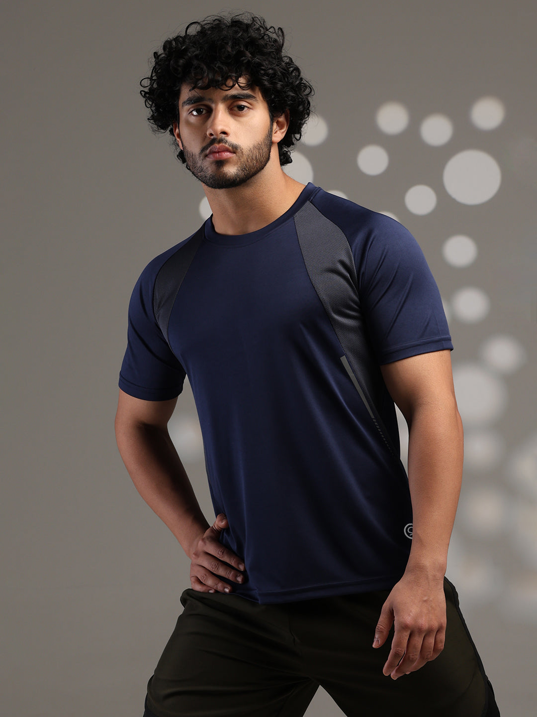 Men's Half Sleeves Dry Fit Gym T-shirt Navy Grey