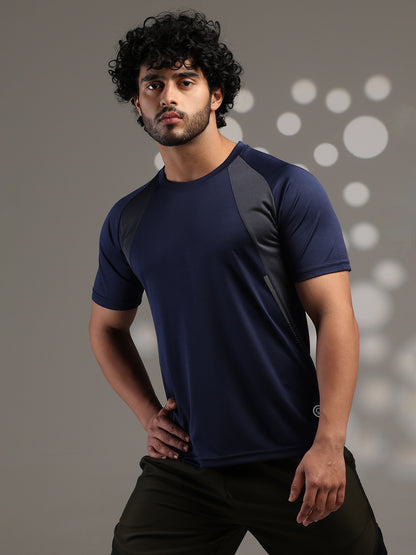 Men's Half Sleeves Dry Fit Gym T-shirt Navy Grey