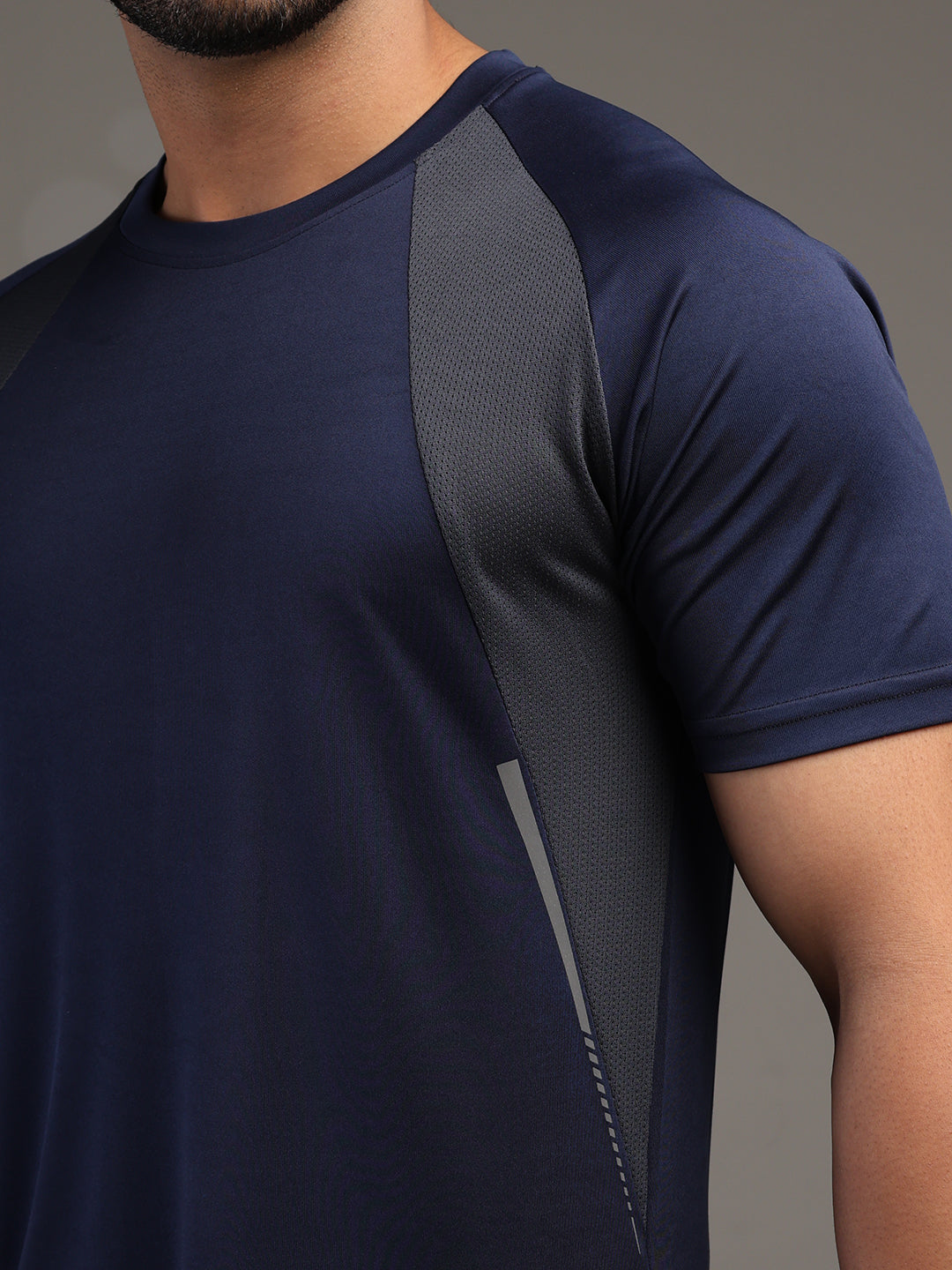 Men's Half Sleeves Dry Fit Gym T-shirt Navy Grey