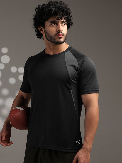 Men's Half Sleeves Dry Fit Gym T-shirt Black Grey