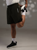 Men Double Layered Sports Running Shorts Olive Black