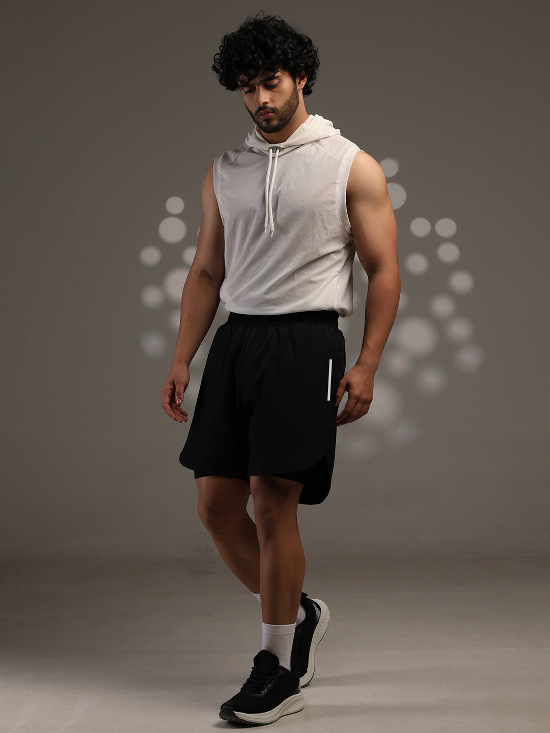 Men Double Layered Sports Running Shorts Black