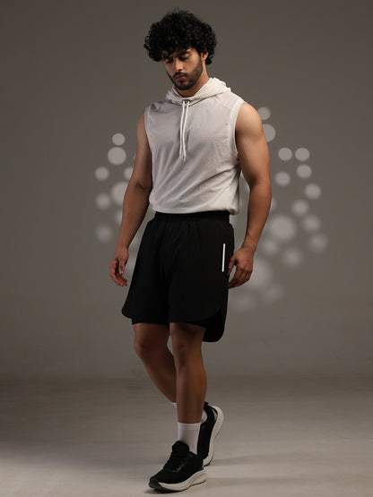 Men Double Layered Sports Running Shorts Black