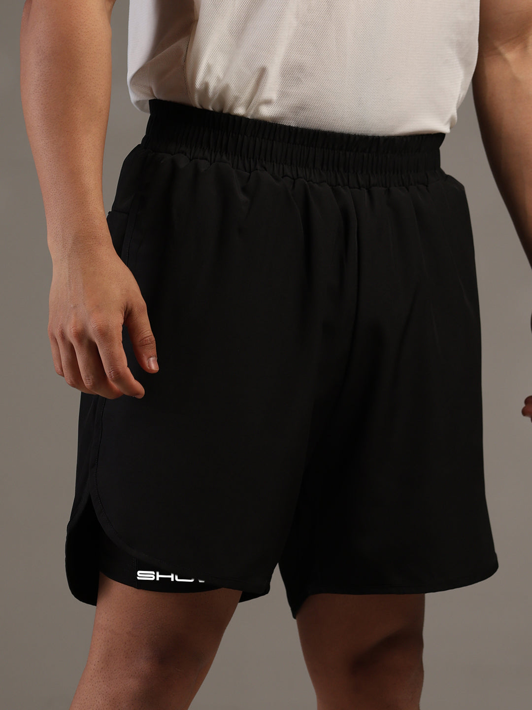 Men Double Layered Sports Running Shorts Black