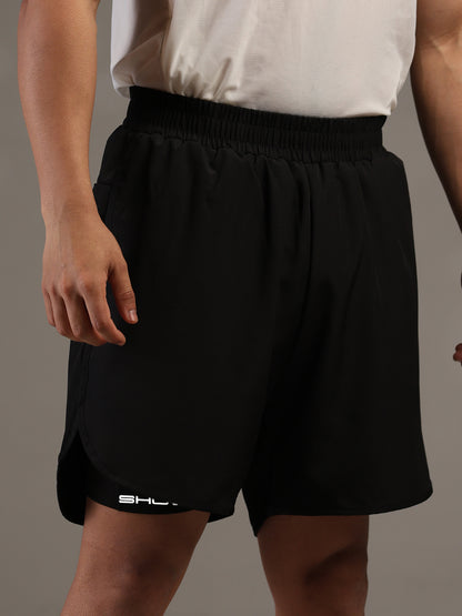 Men Double Layered Sports Running Shorts Black