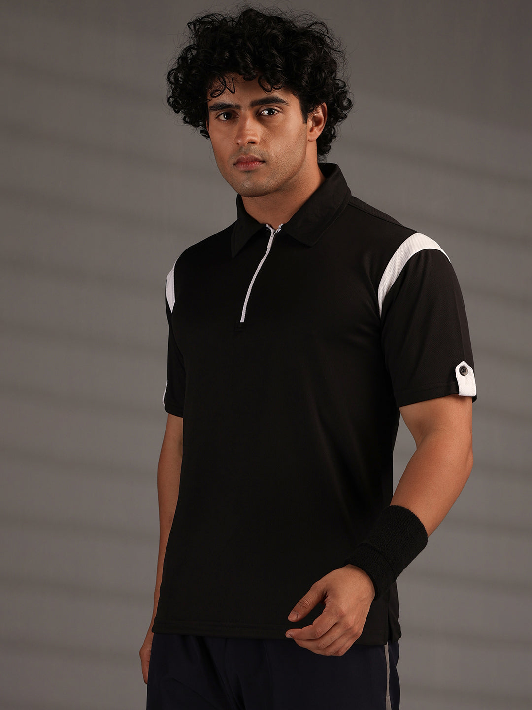 Men's Polo Neck Regular Fit Gym Sports Zipper T-Shirt