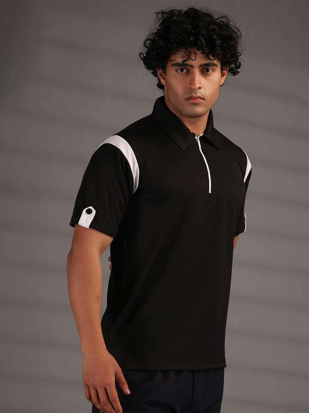 Men's Polo Neck Regular Fit Gym Sports Zipper T-Shirt
