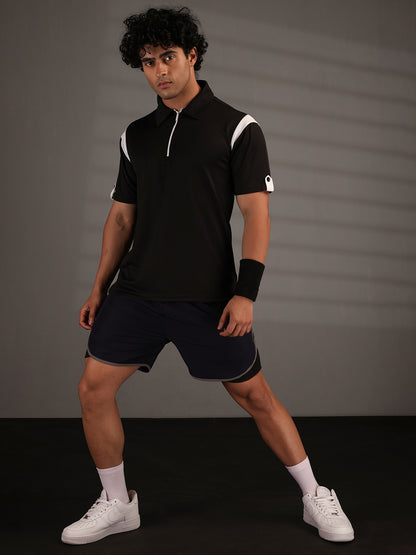 Men's Polo Neck Regular Fit Gym Sports Zipper T-Shirt