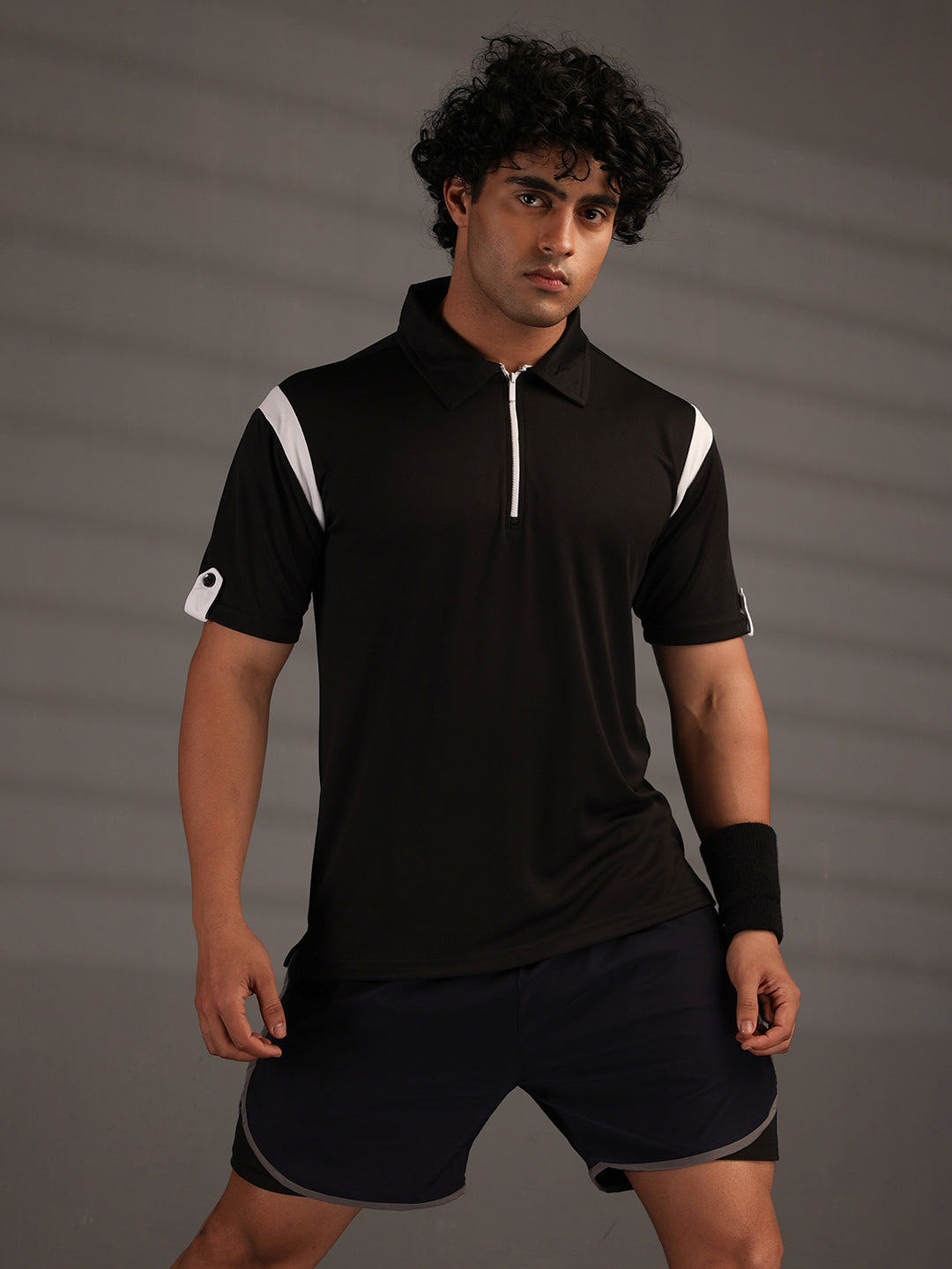 Men's Polo Neck Regular Fit Gym Sports Zipper T-Shirt
