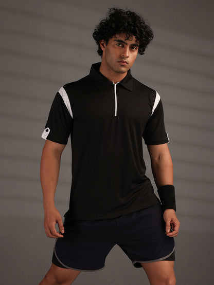 Men's Polo Neck Regular Fit Gym Sports Zipper T-Shirt