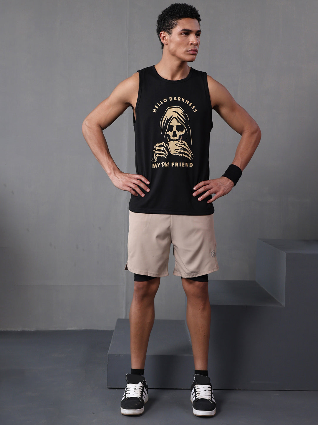 Men Black Graphic Printed Gym Sports Tank Top