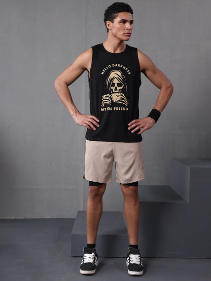 Men Black Graphic Printed Gym Sports Tank Top