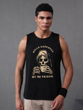 Men Black Graphic Printed Gym Sports Tank Top