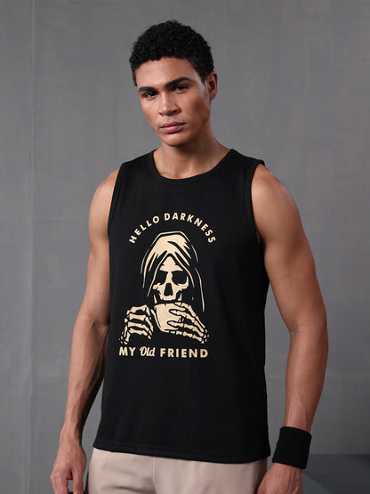 Men Black Graphic Printed Gym Sports Tank Top