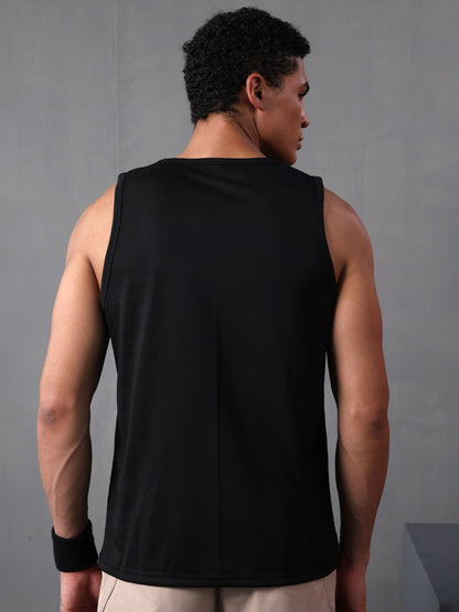 Men Black Graphic Printed Gym Sports Tank Top