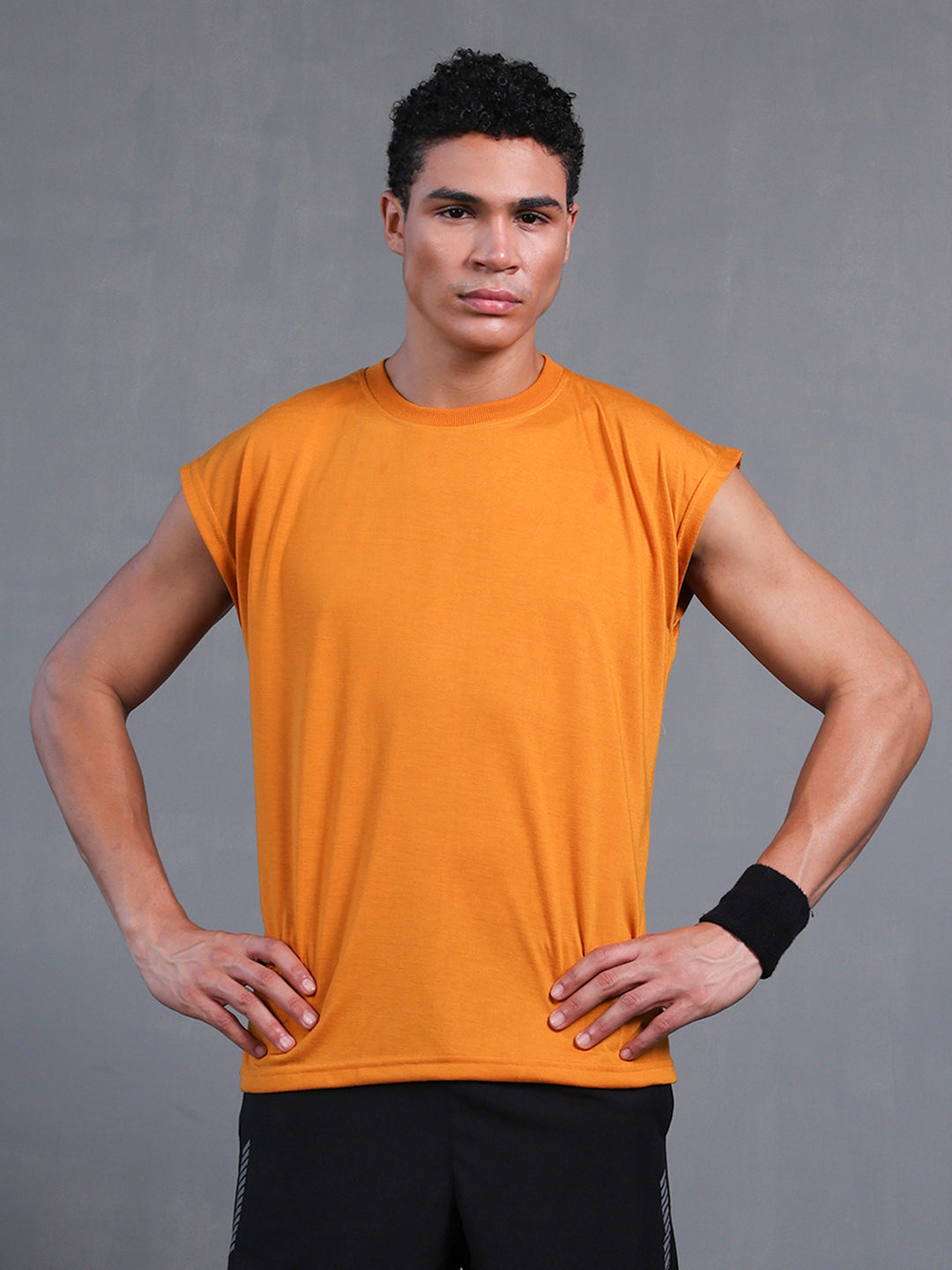 Men's Mustard Oversized Sleeveless Gym Tanktop