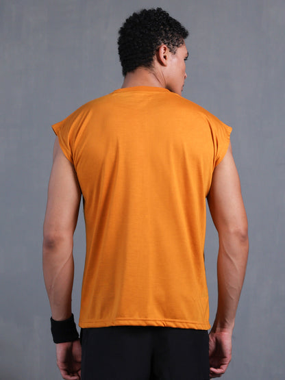Men's Mustard Oversized Sleeveless Gym Tanktop