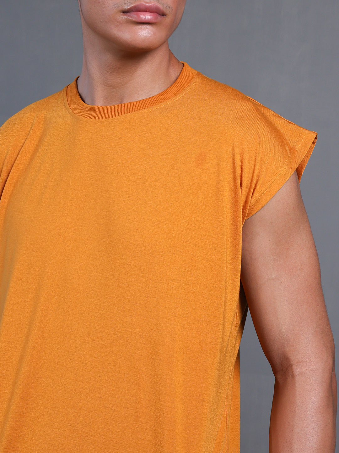 Men's Mustard Oversized Sleeveless Gym Tanktop