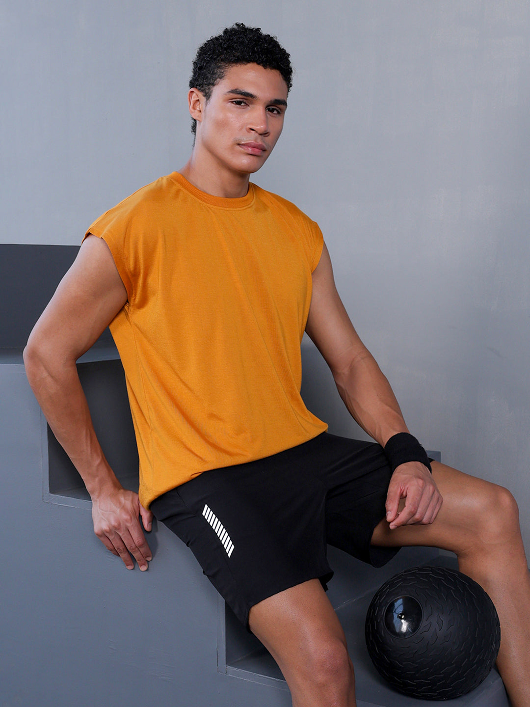 Men's Mustard Oversized Sleeveless Gym Tanktop