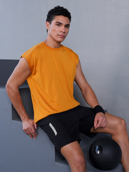 Men's Mustard Oversized Sleeveless Gym Tanktop