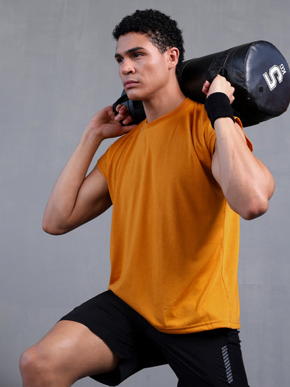 Men's Mustard Oversized Sleeveless Gym Tanktop