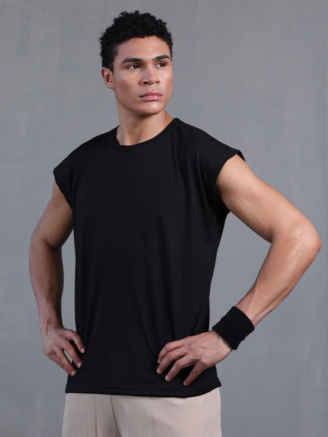 Men's Black Oversized Sleeveless Gym Tanktop